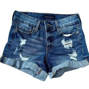 Aeropostale Girls Shorts Jeans Blue Ripped Low Rise Midi Size 00